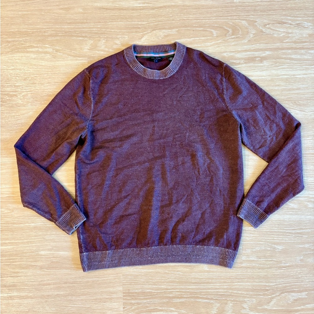 Ted Baker London 100% Wool Crewneck Sweater Burgundy Size 4 Men’s Large NEWAB